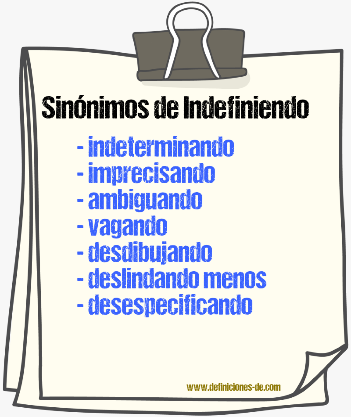 Sinónimos de indefiniendo