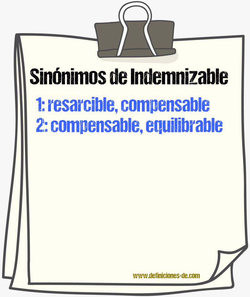 Sinónimos de indemnizable