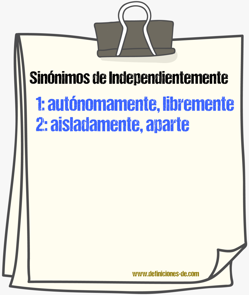 Sinnimos de independientemente