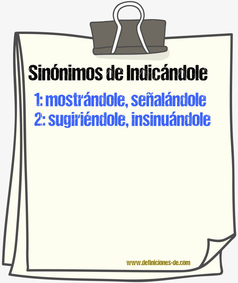 Sinónimos de indicándole