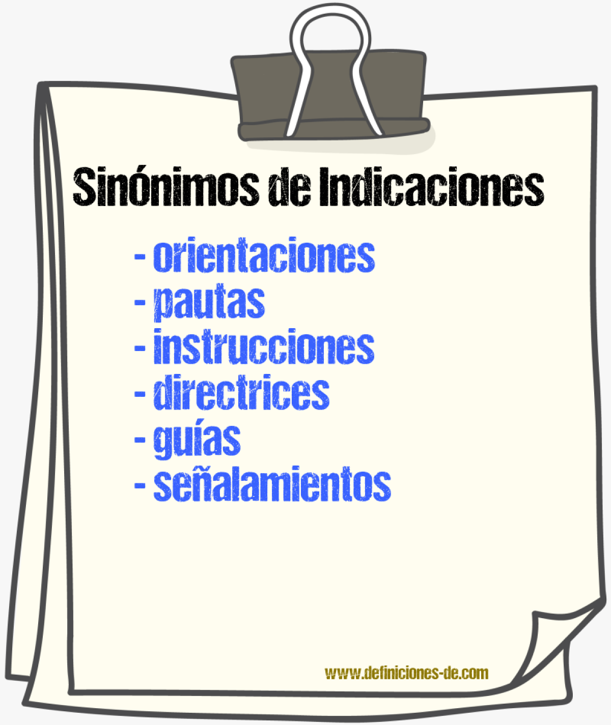 Sinónimos de indicaciones