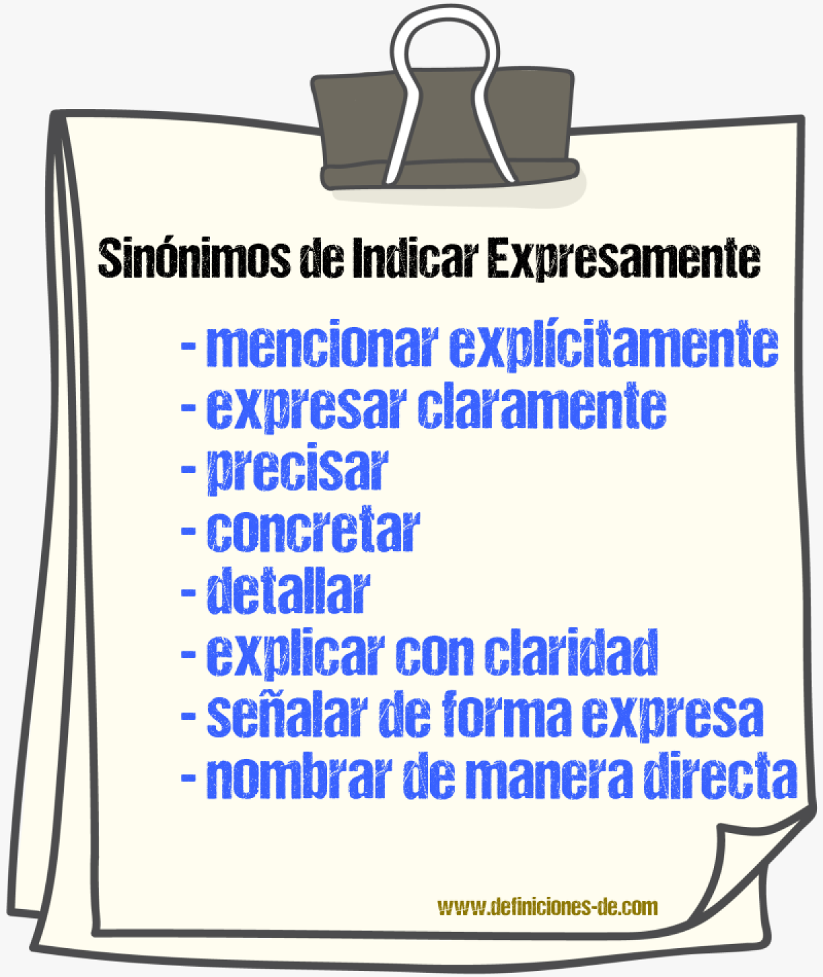 Sinónimos de indicar expresamente