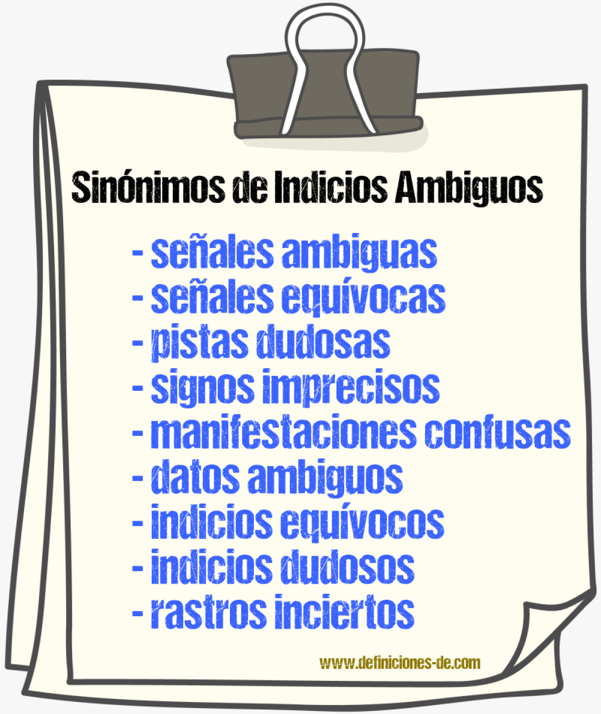 Sinónimos de indicios ambiguos