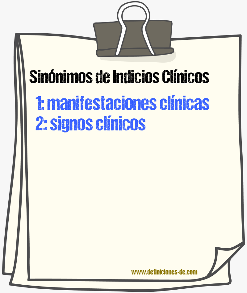 Sinónimos de indicios clínicos