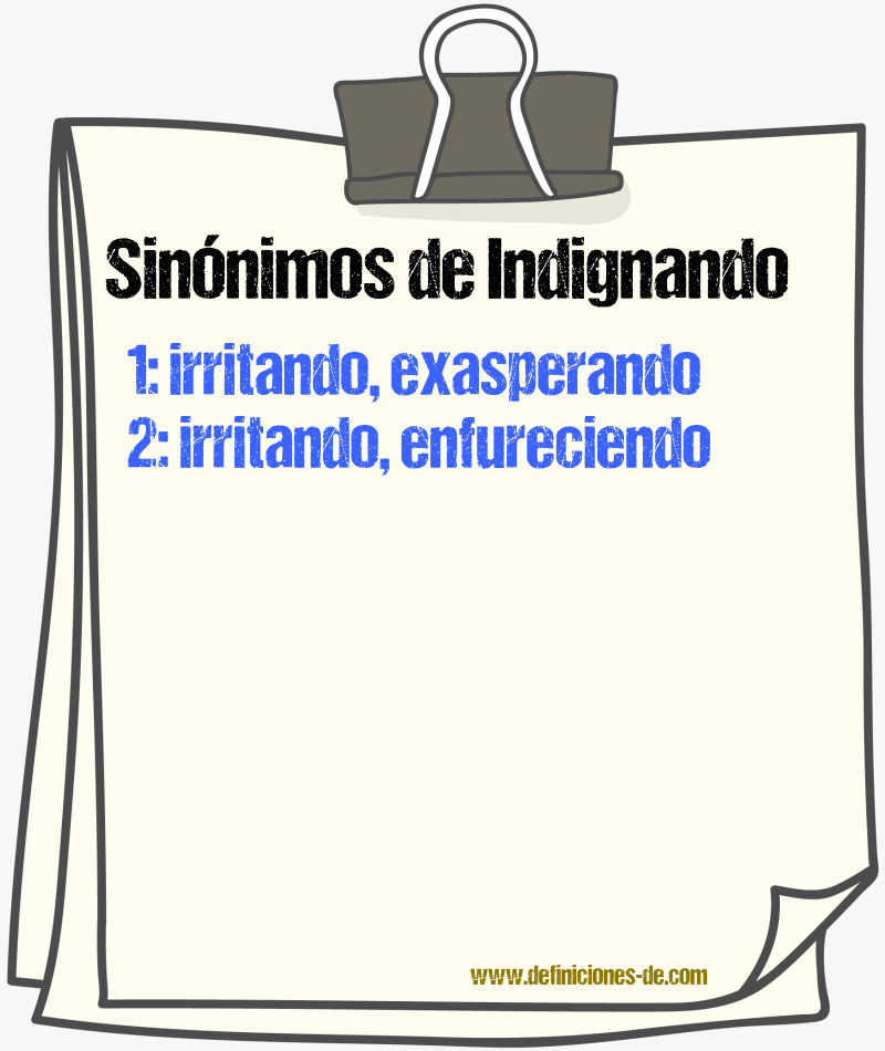 Sinónimos de indignando