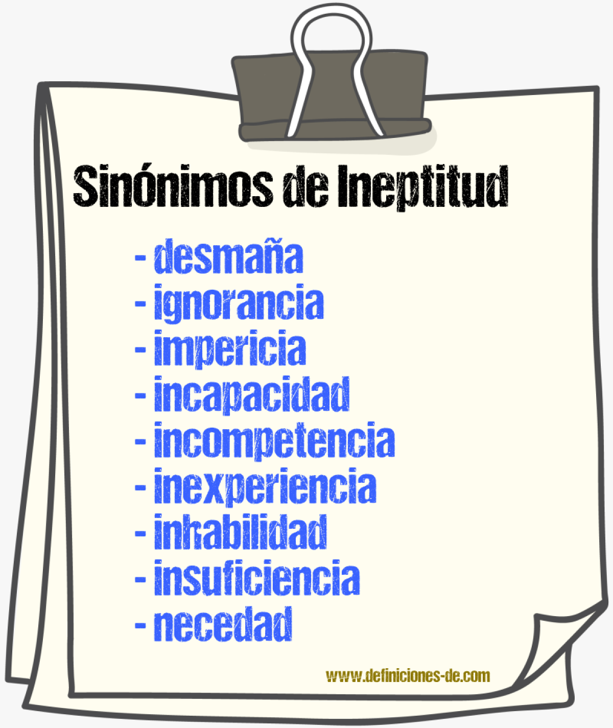 Sinnimos de ineptitud