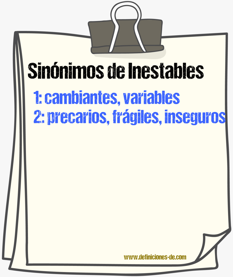 Sinónimos de inestables
