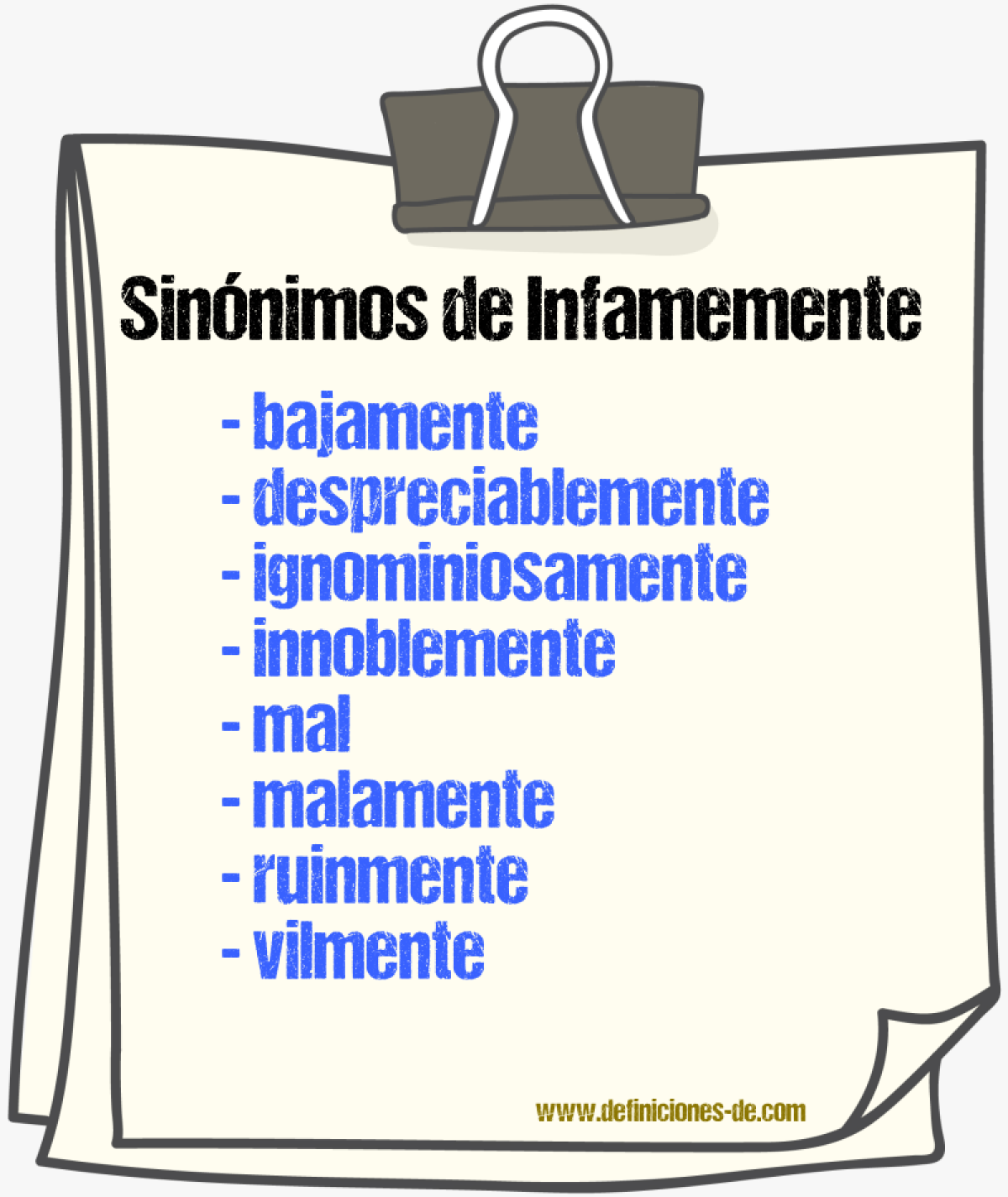 Sinnimos de infamemente