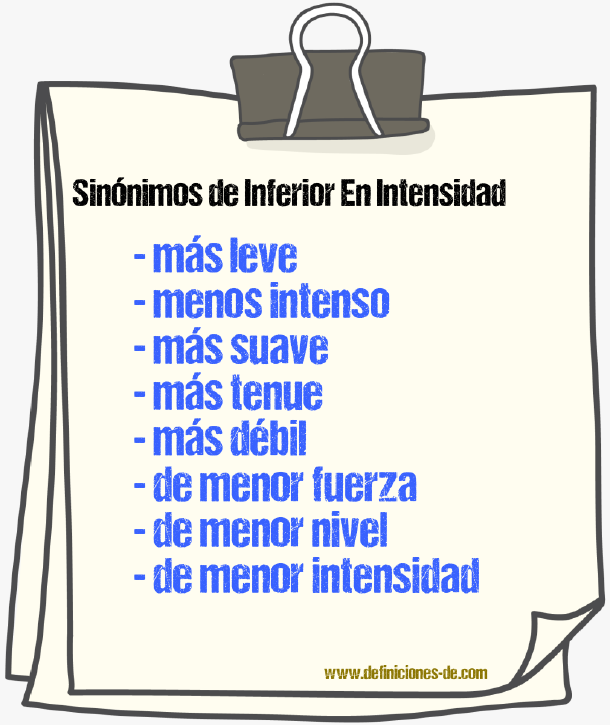 Sinónimos de inferior en intensidad