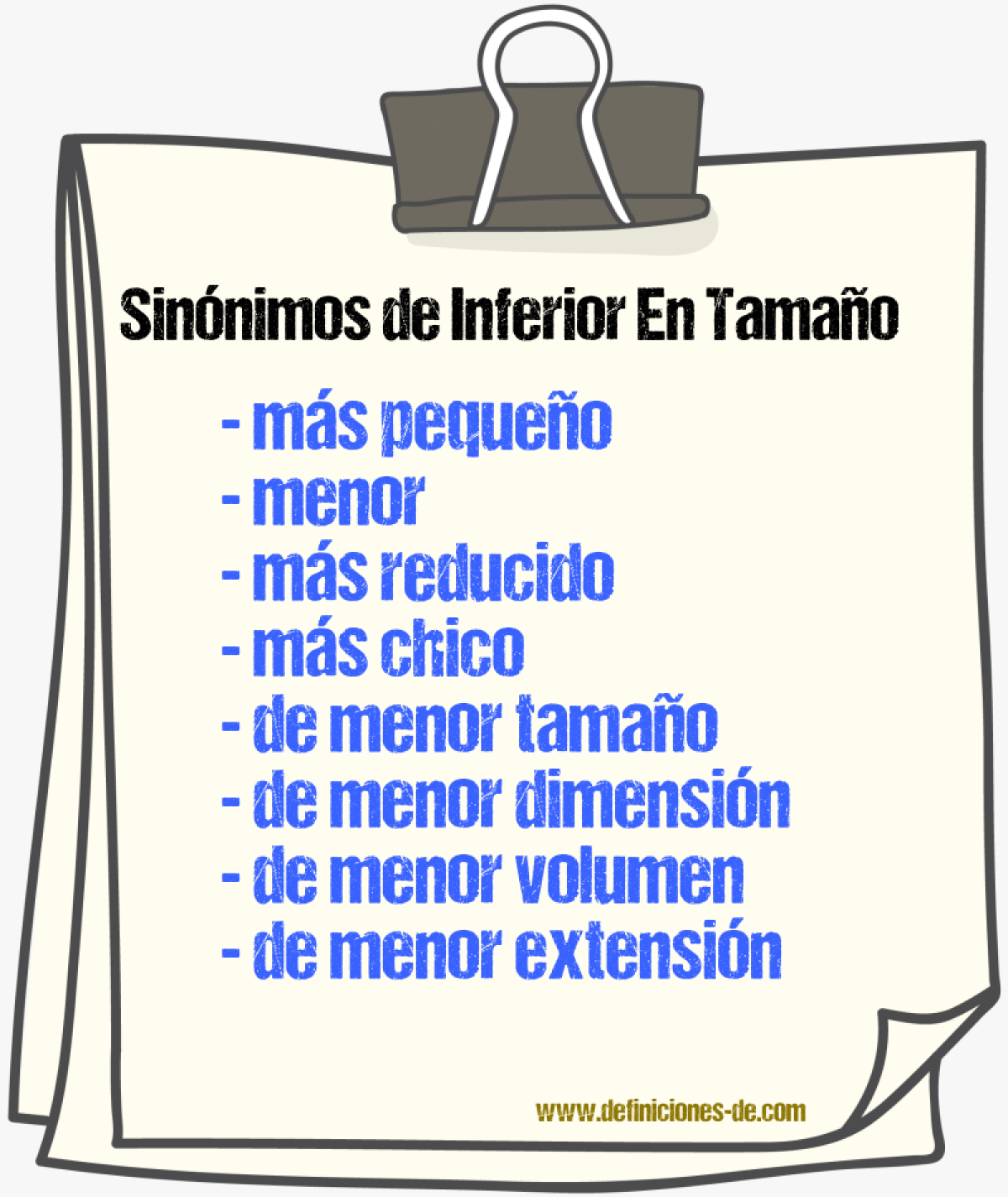 Sinónimos de inferior en tamaño