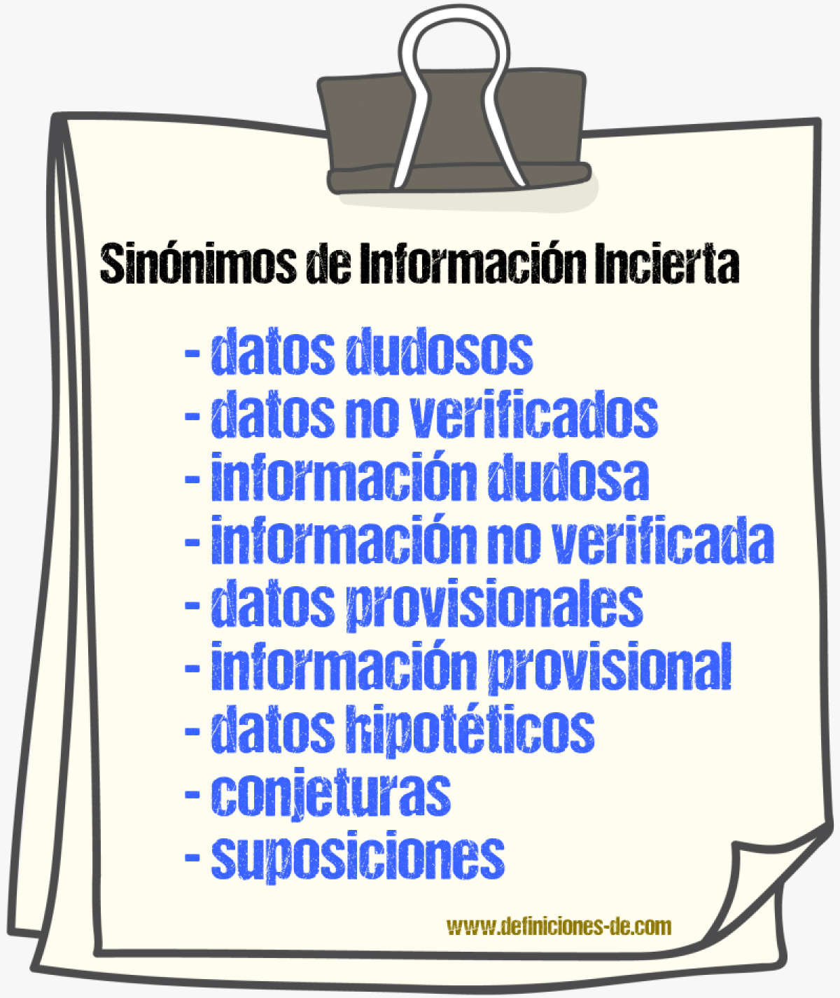 Sinónimos de información incierta