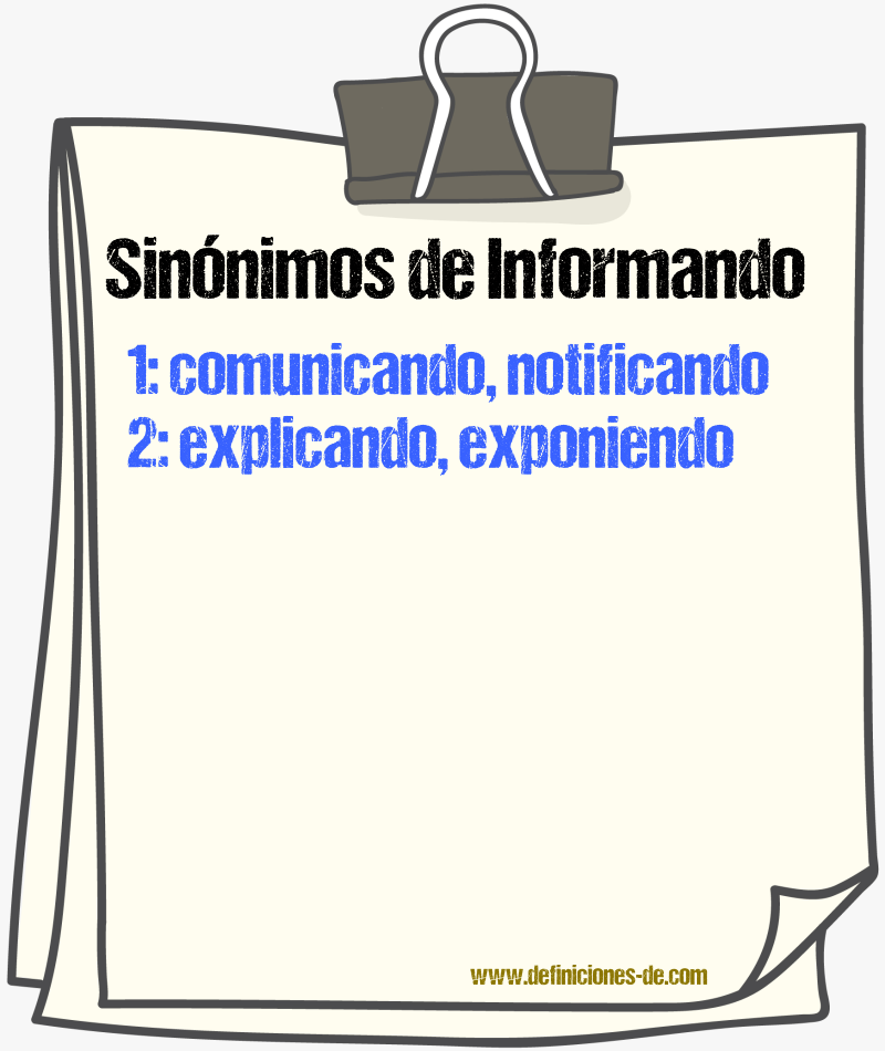 Sinónimos de informando