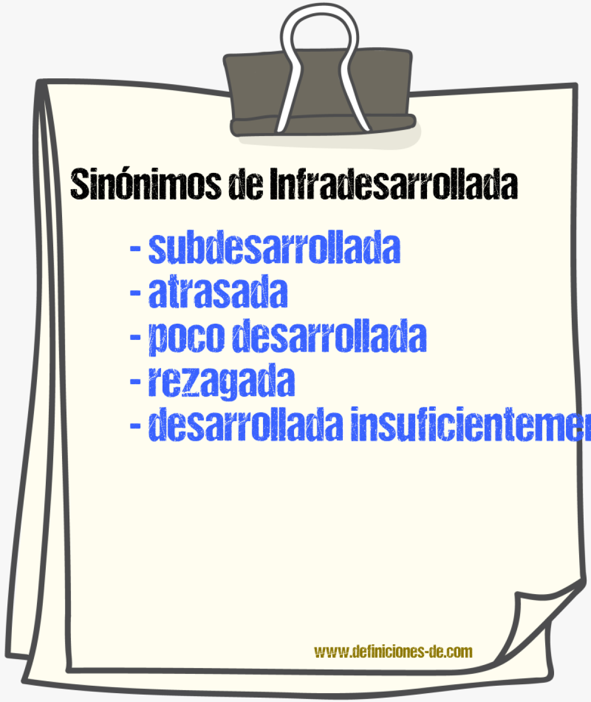 Sinónimos de infradesarrollada