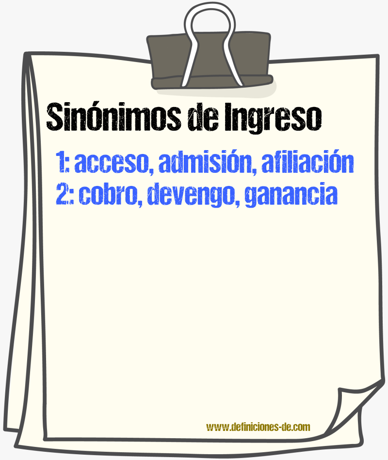 Sinnimos de ingreso