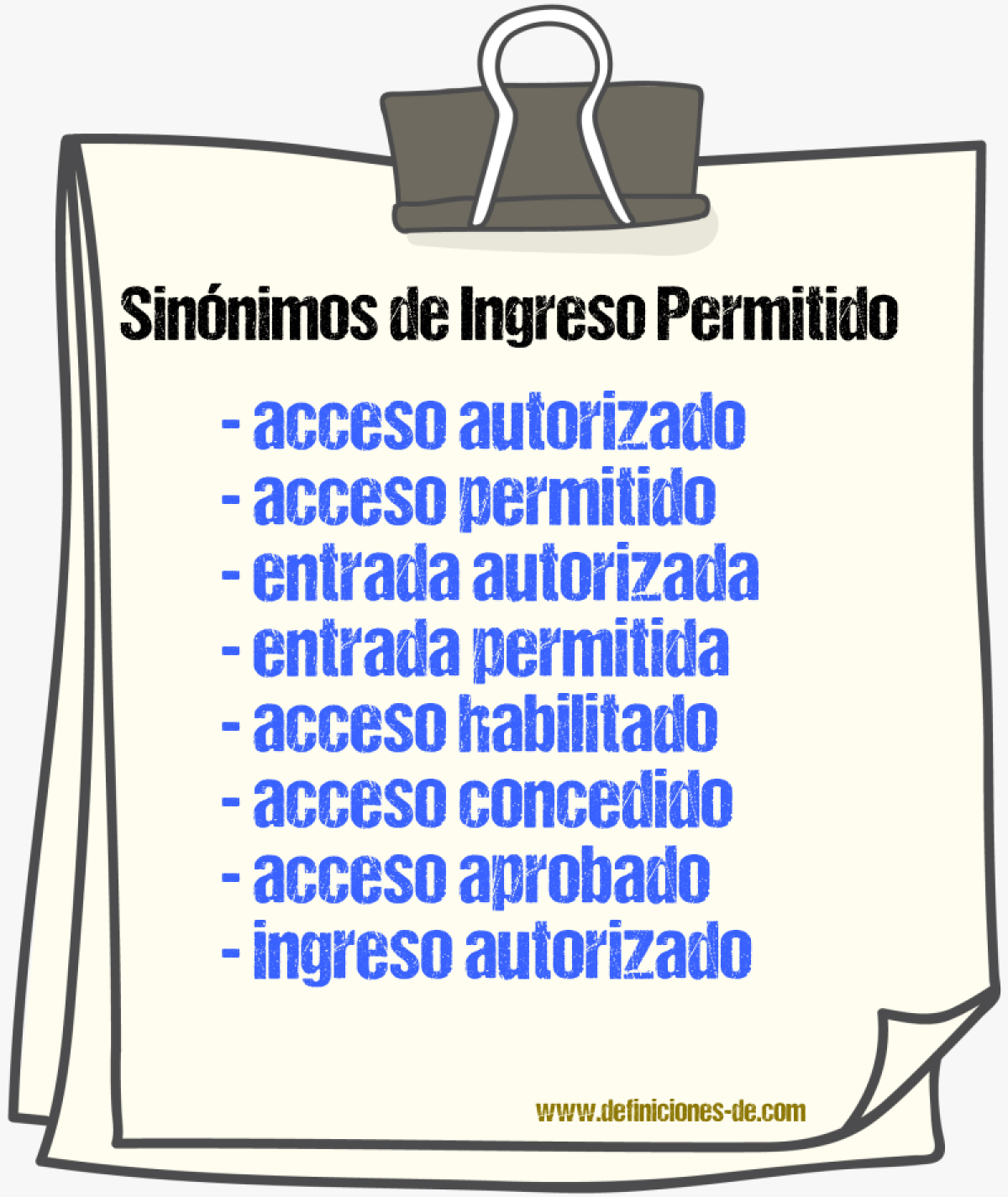 Sinónimos de ingreso permitido