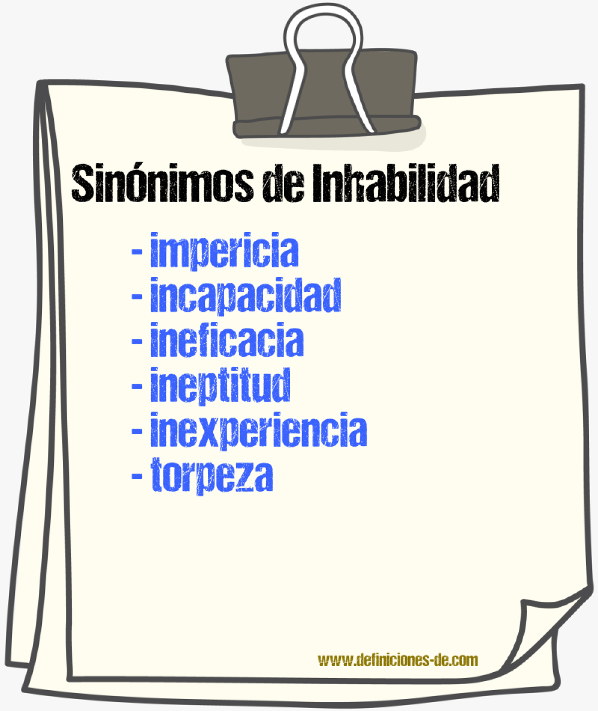 Sinnimos de inhabilidad