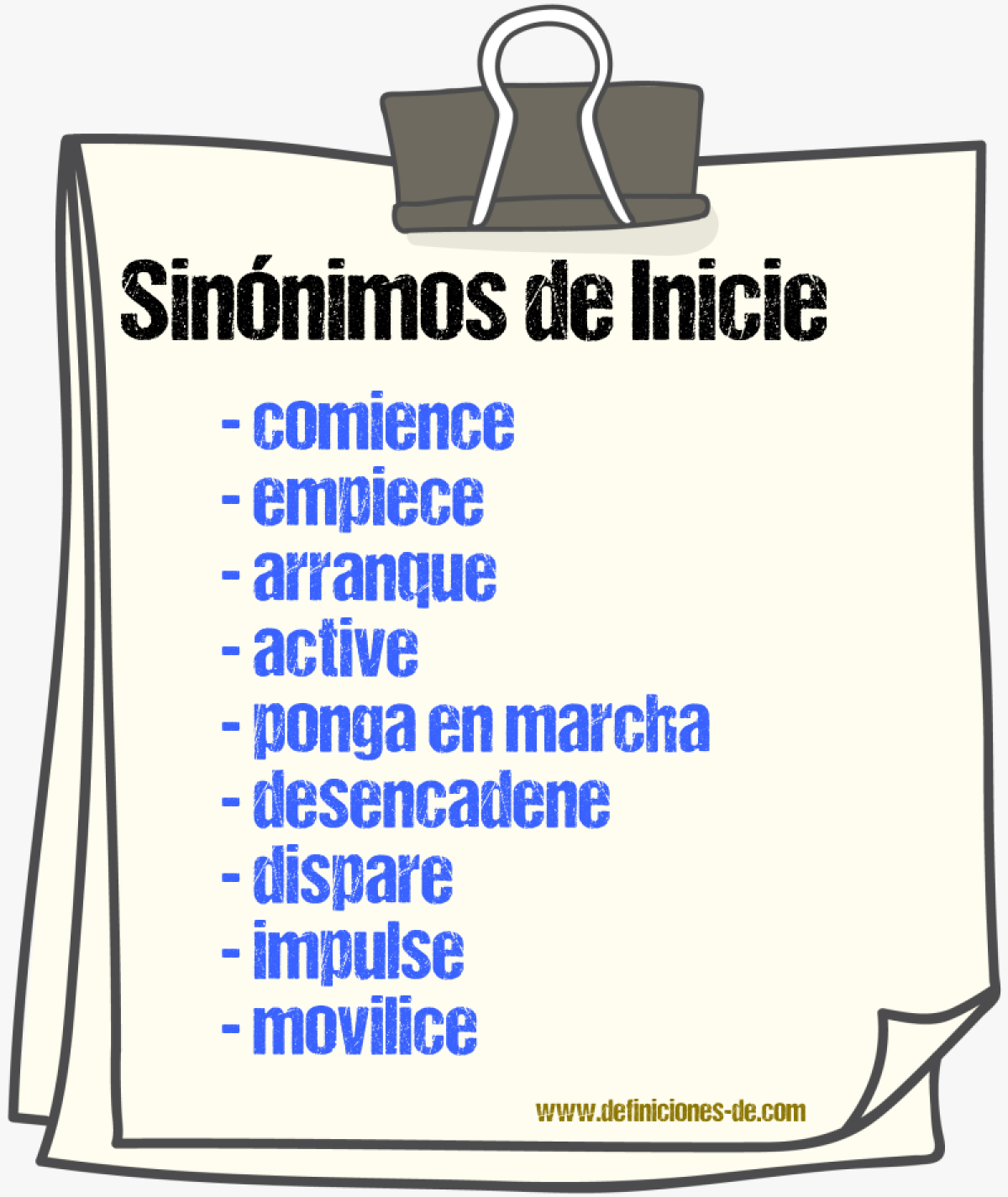 Sinónimos de inicie