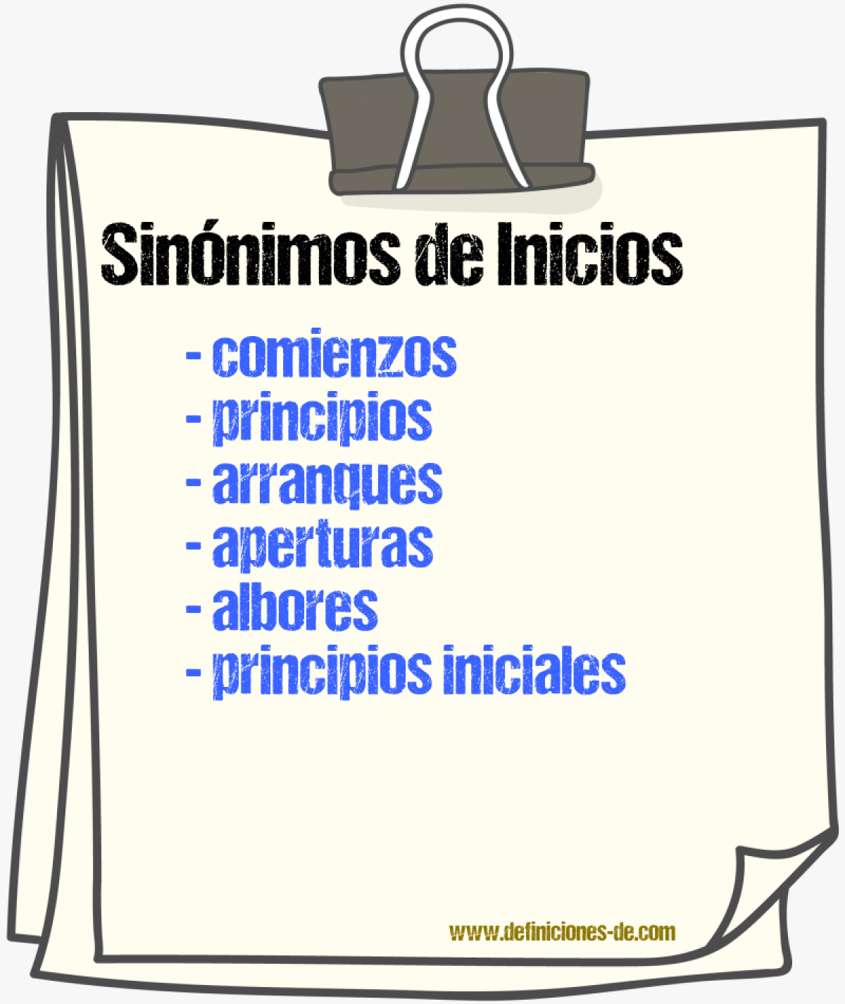 Sinónimos de inicios