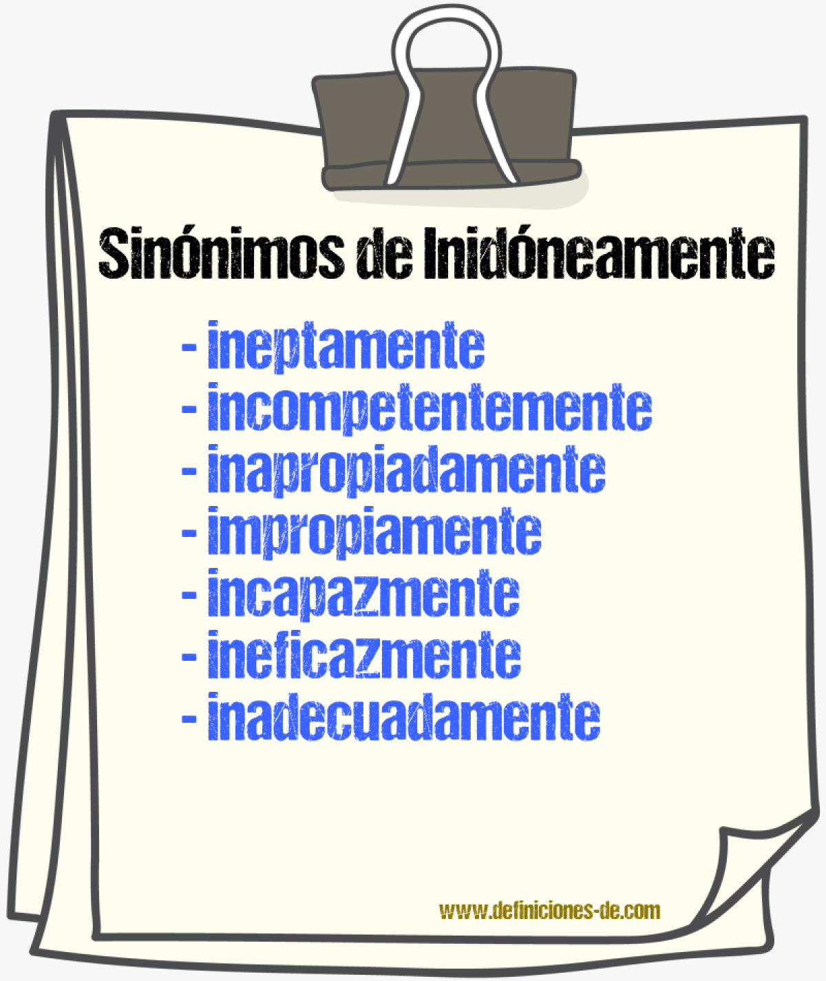 Sinónimos de inidóneamente