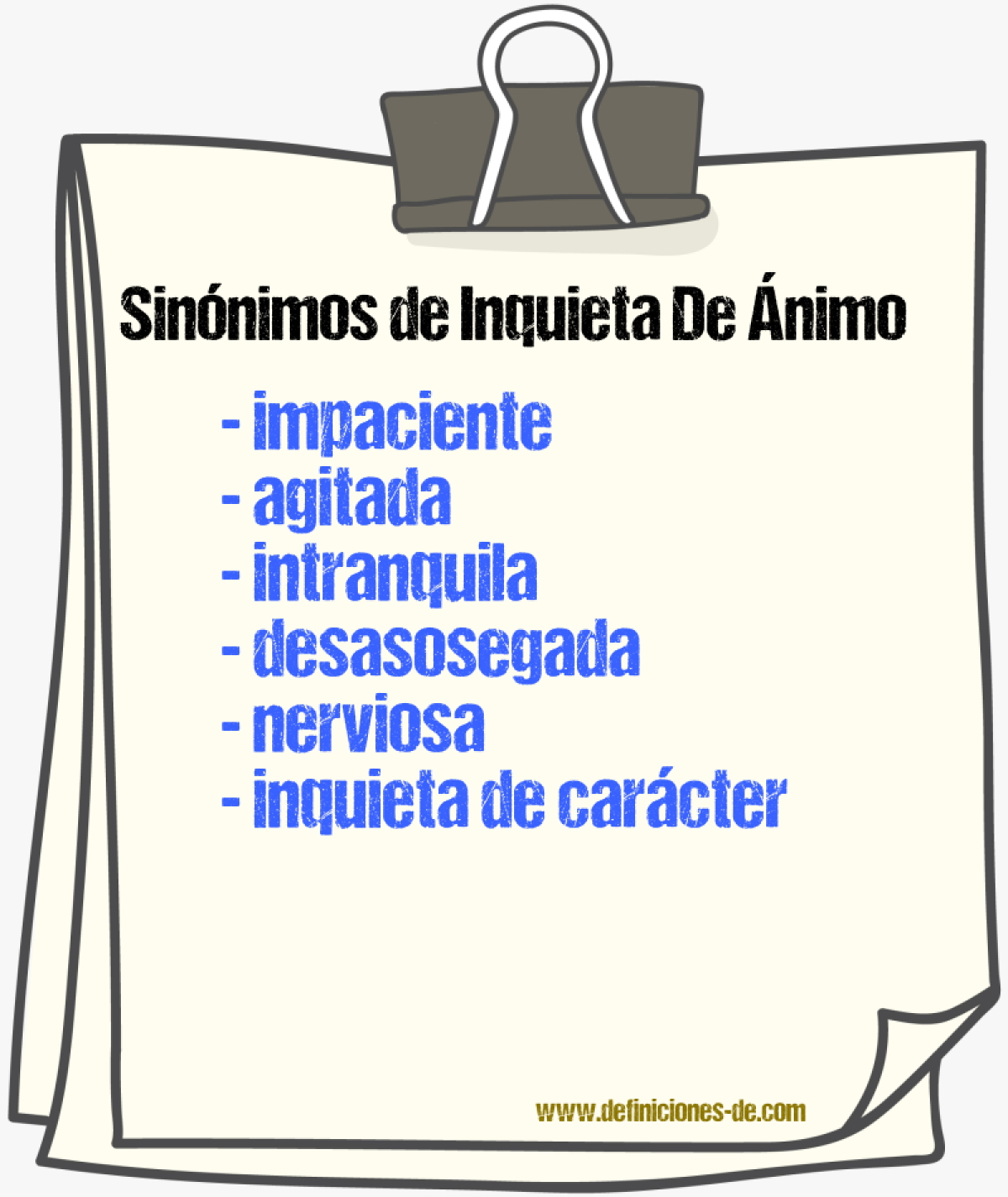 Sinónimos de inquieta de ánimo