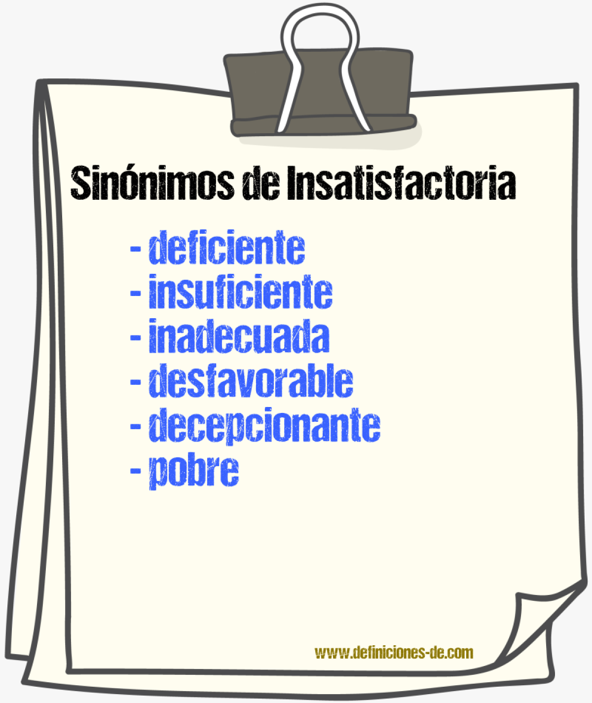 Sinónimos de insatisfactoria