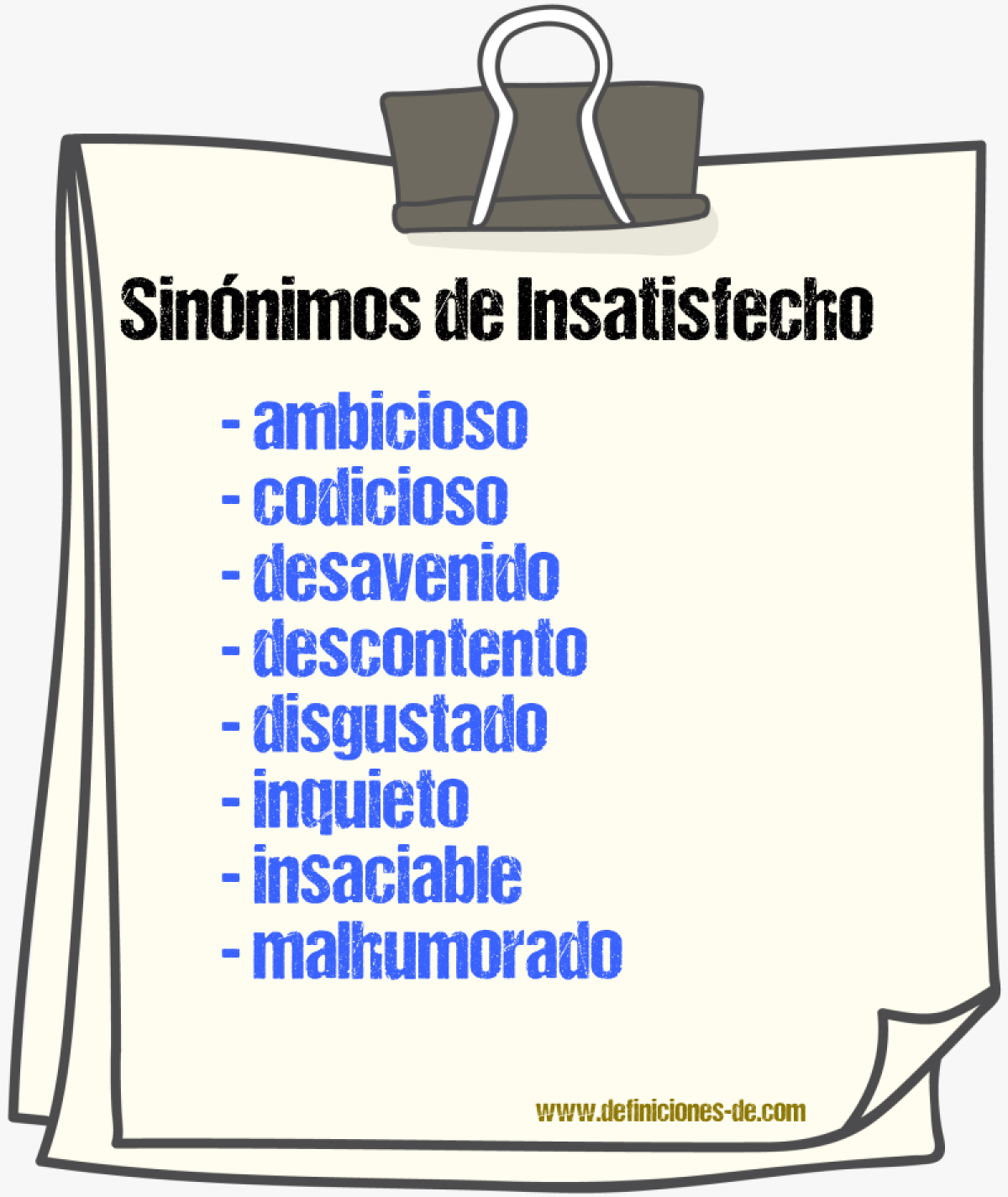 Sinnimos de insatisfecho