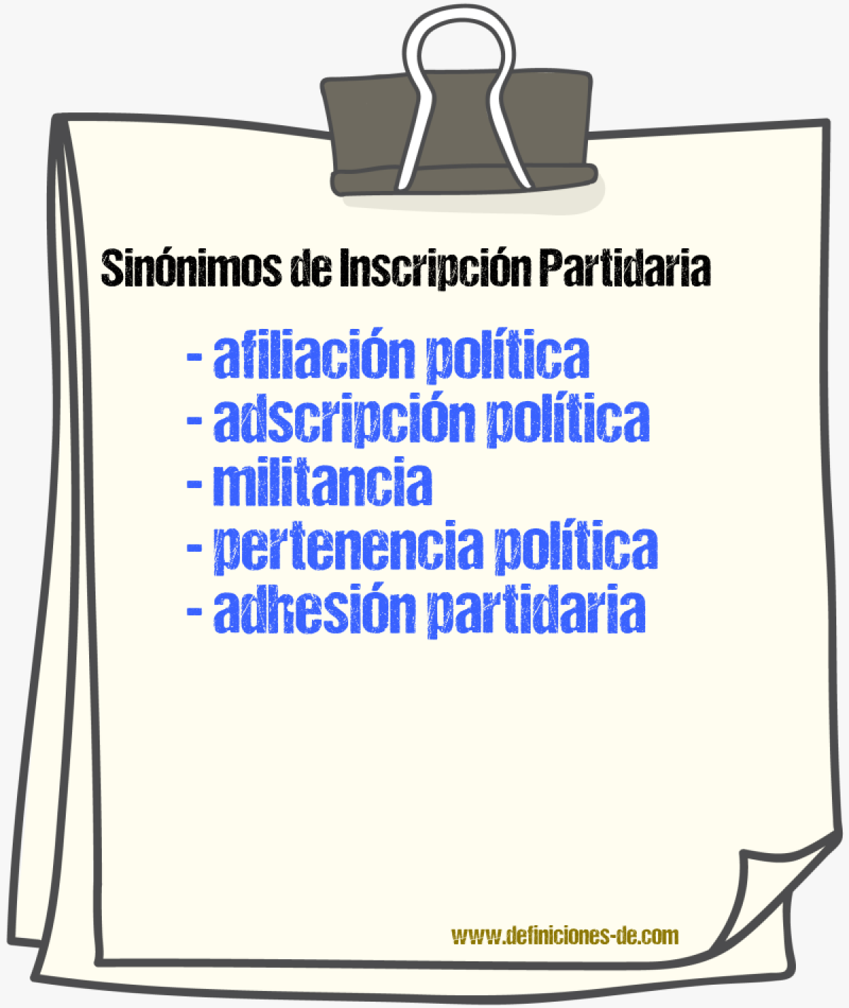 Sinónimos de inscripción partidaria