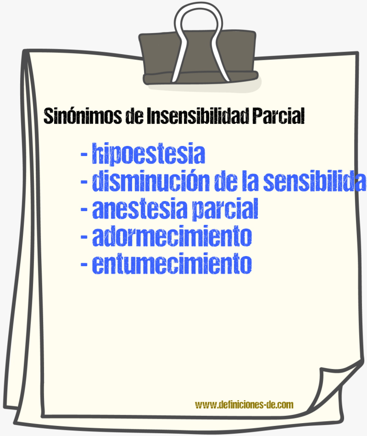 Sinónimos de insensibilidad parcial