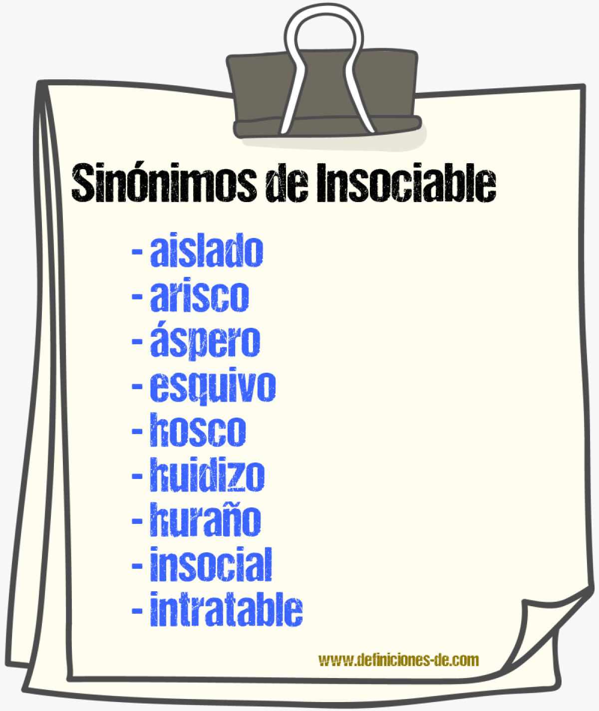 Sinónimos de insociable