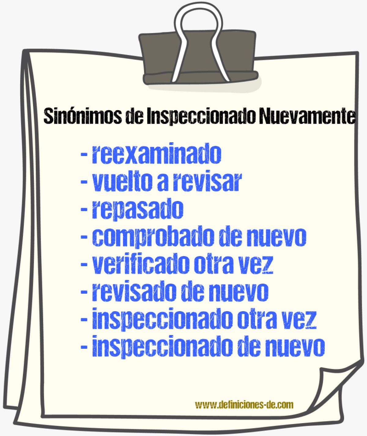Sinónimos de inspeccionado nuevamente