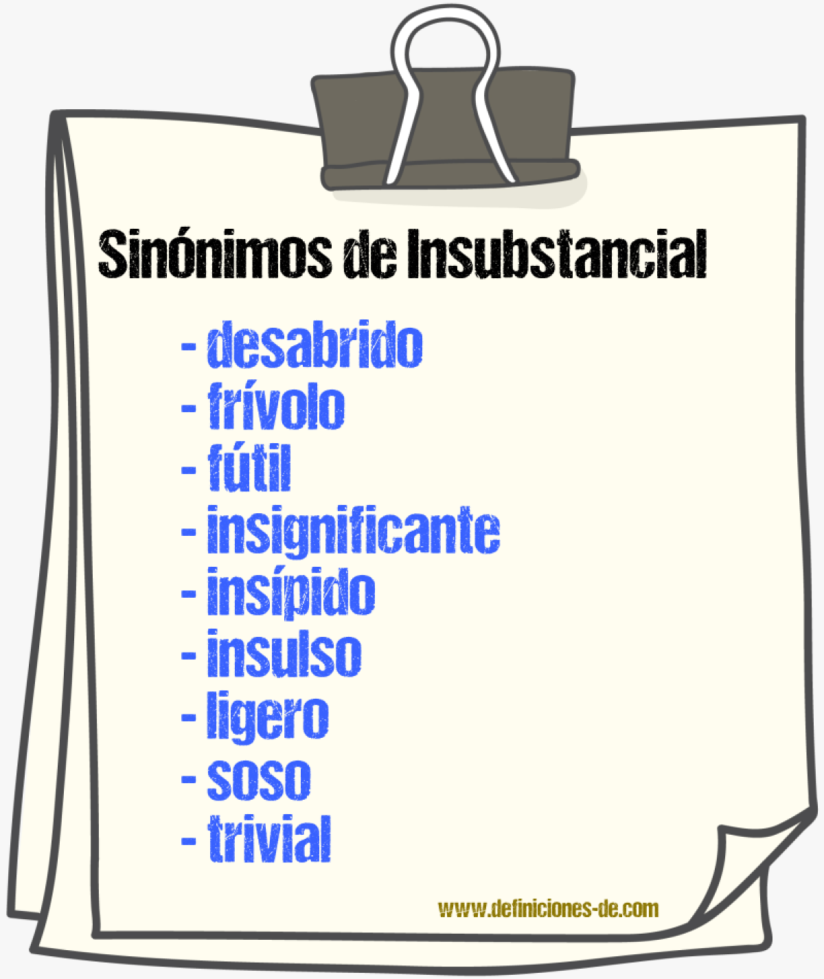 Sinnimos de insubstancial