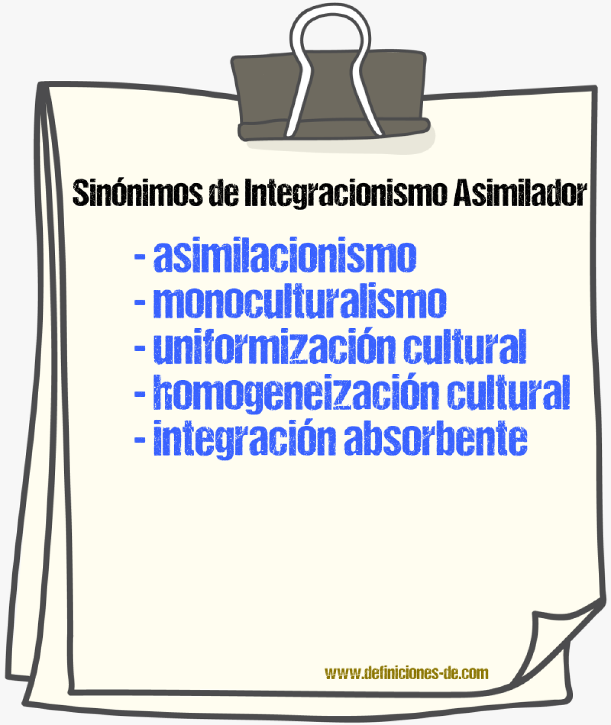 Sinónimos de integracionismo asimilador
