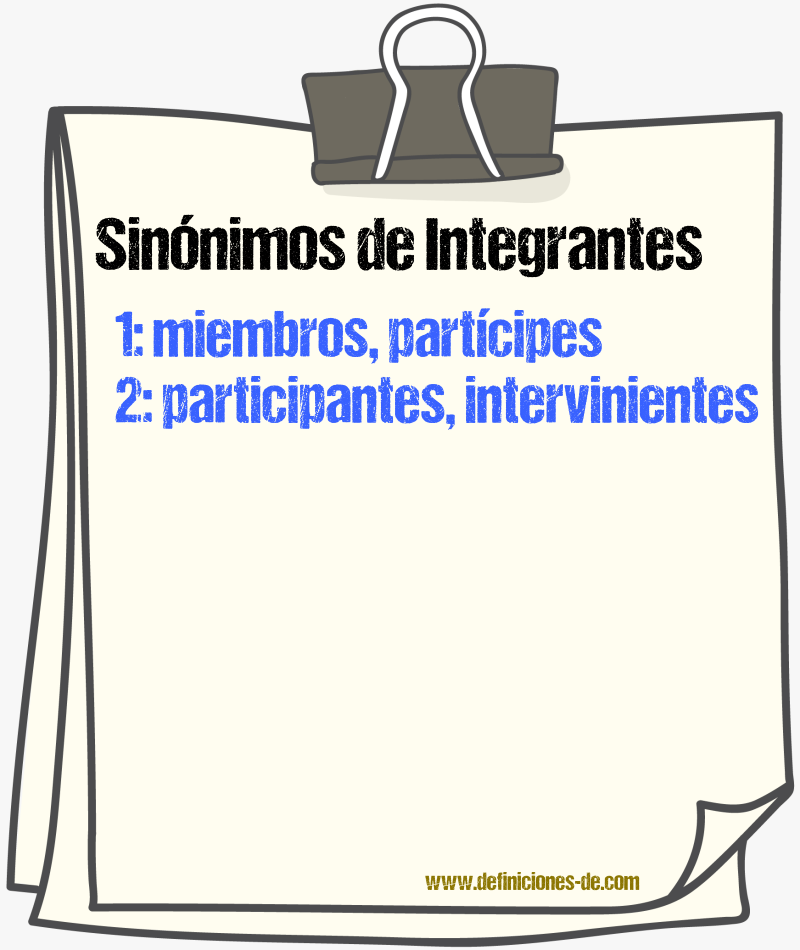 Sinónimos de integrantes