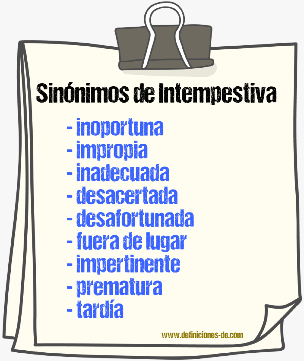 Sinónimos de intempestiva