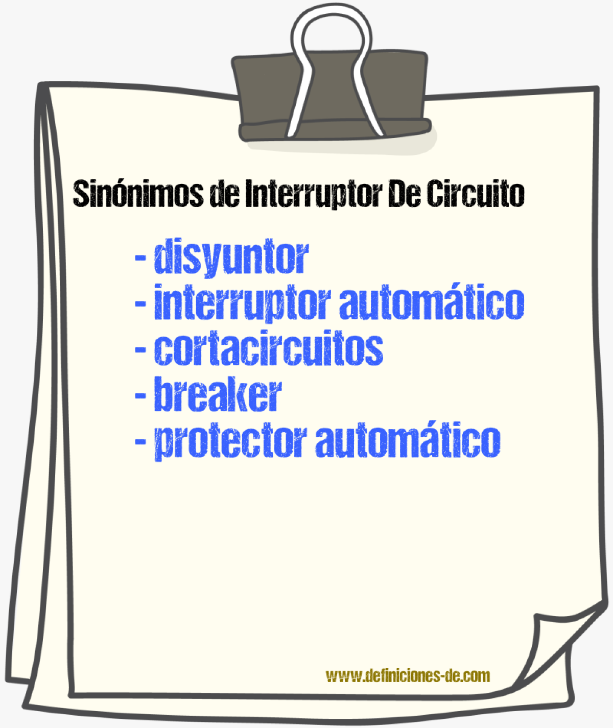 Sinónimos de interruptor de circuito