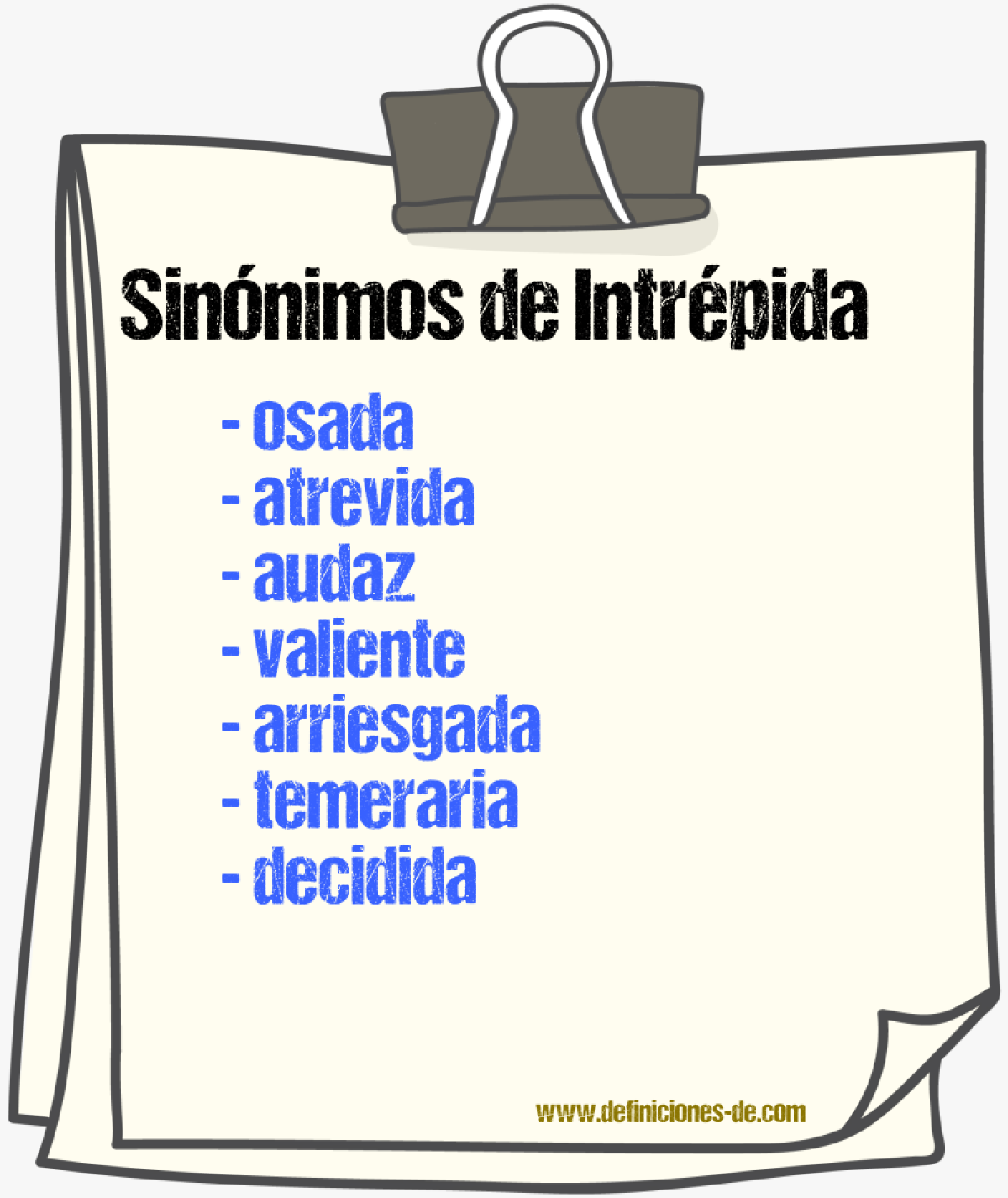 Sinónimos de intrépida