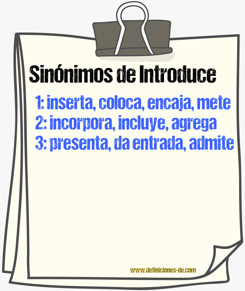 Sinónimos de introduce