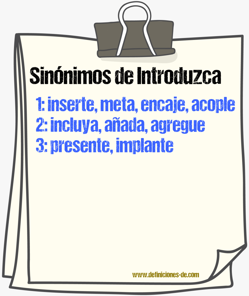 Sinónimos de introduzca