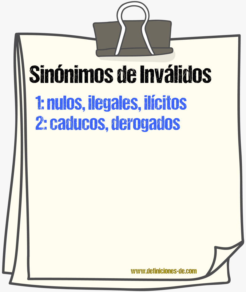 Sinónimos de inválidos