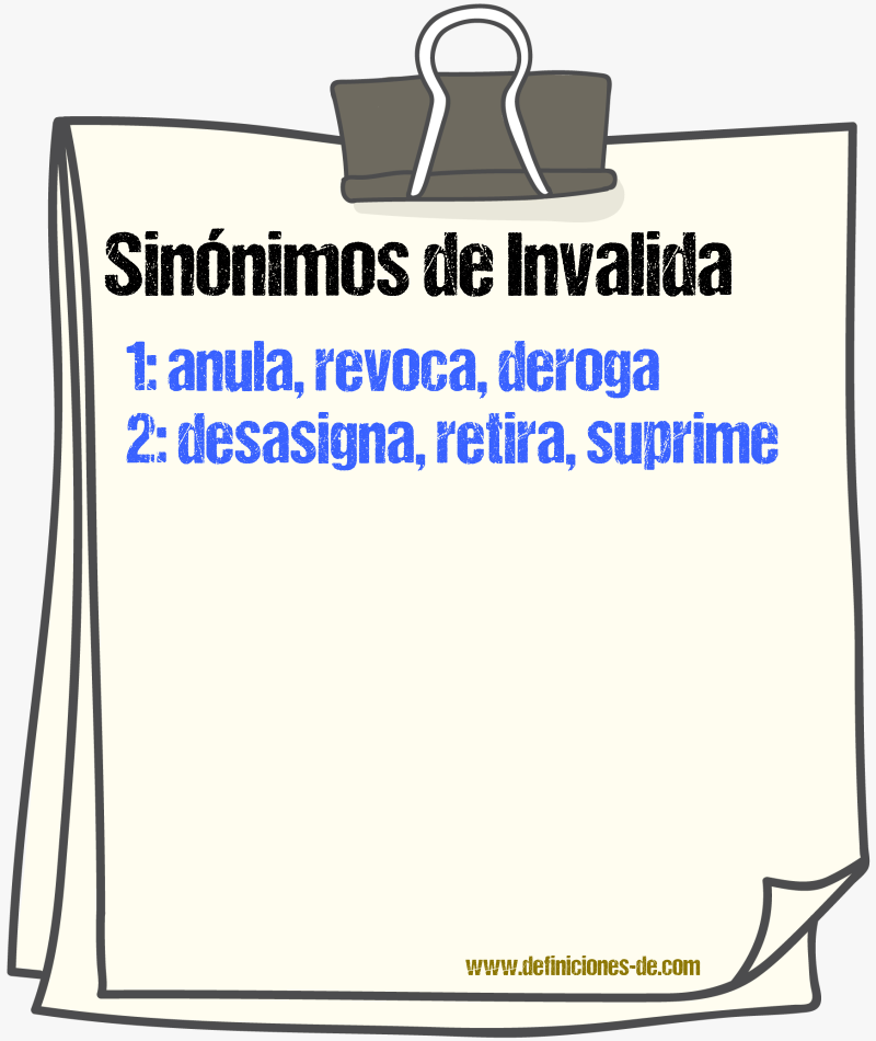 Sinónimos de invalida