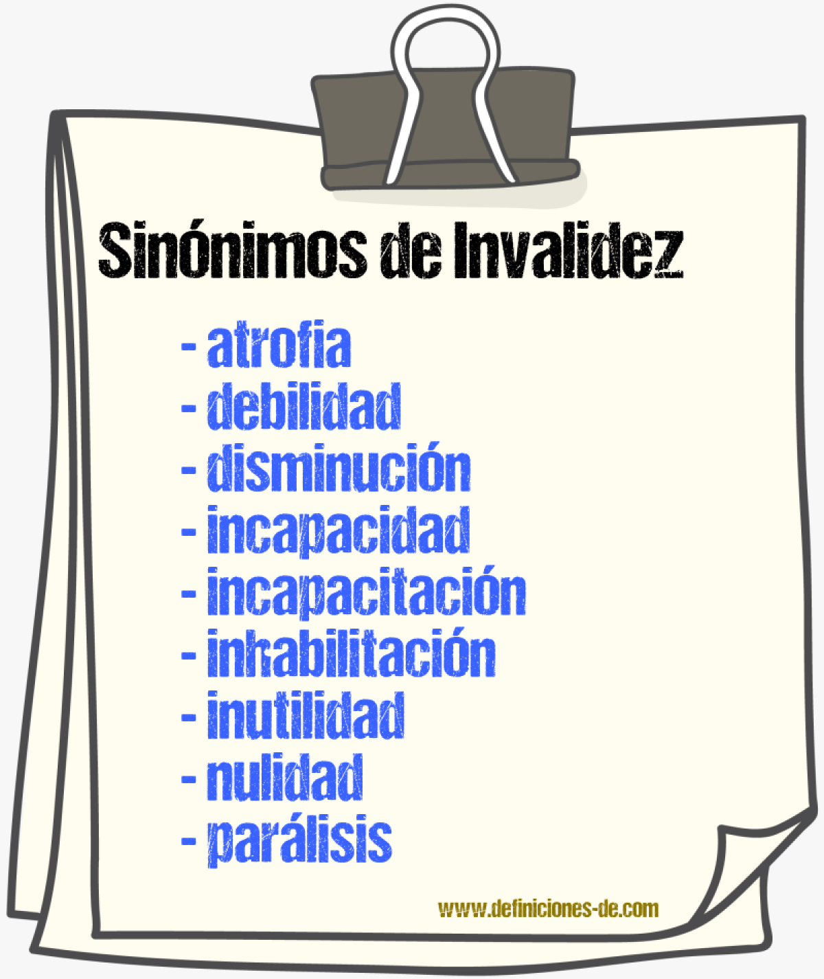 Sinnimos de invalidez