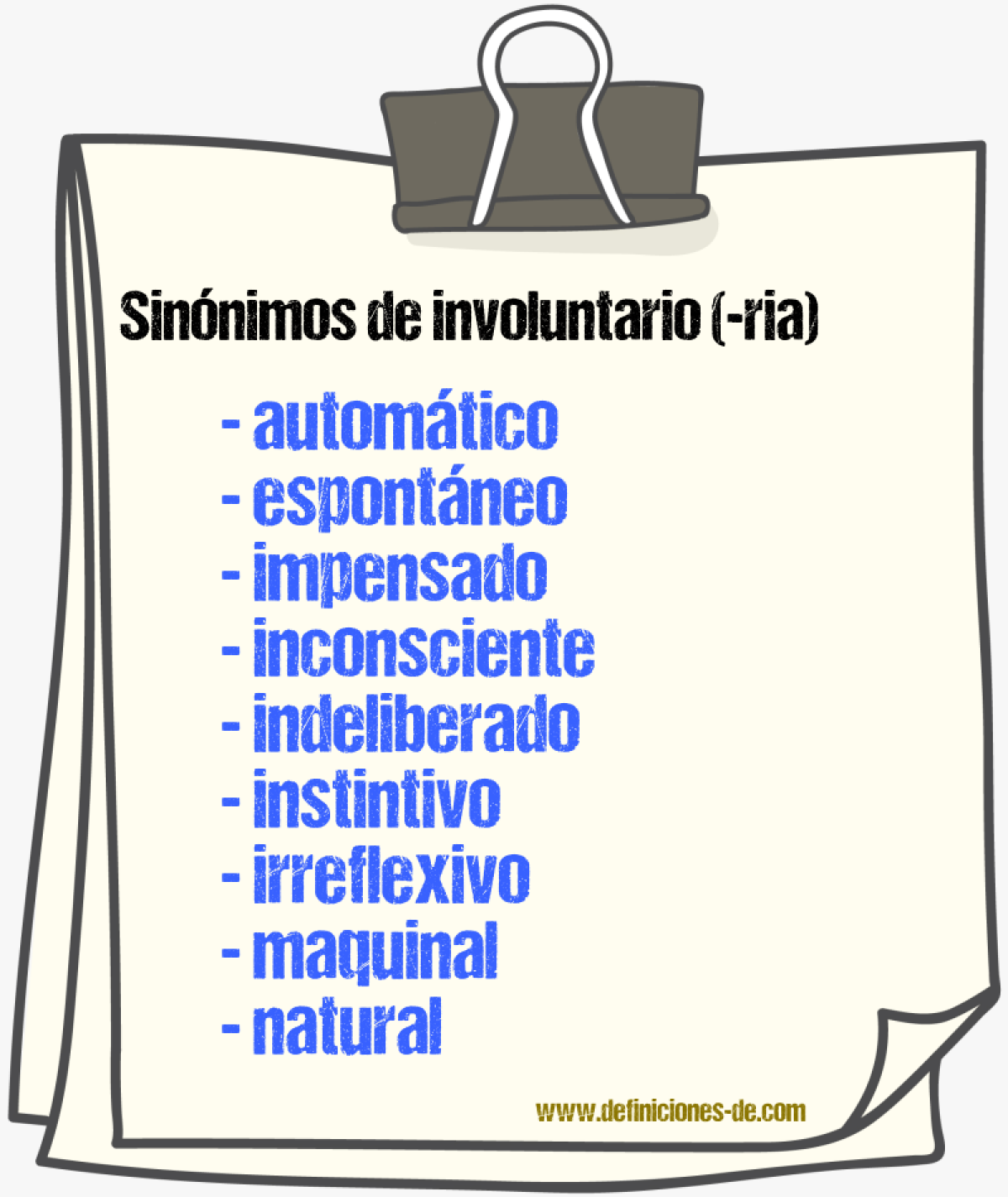 Sinnimos de involuntario