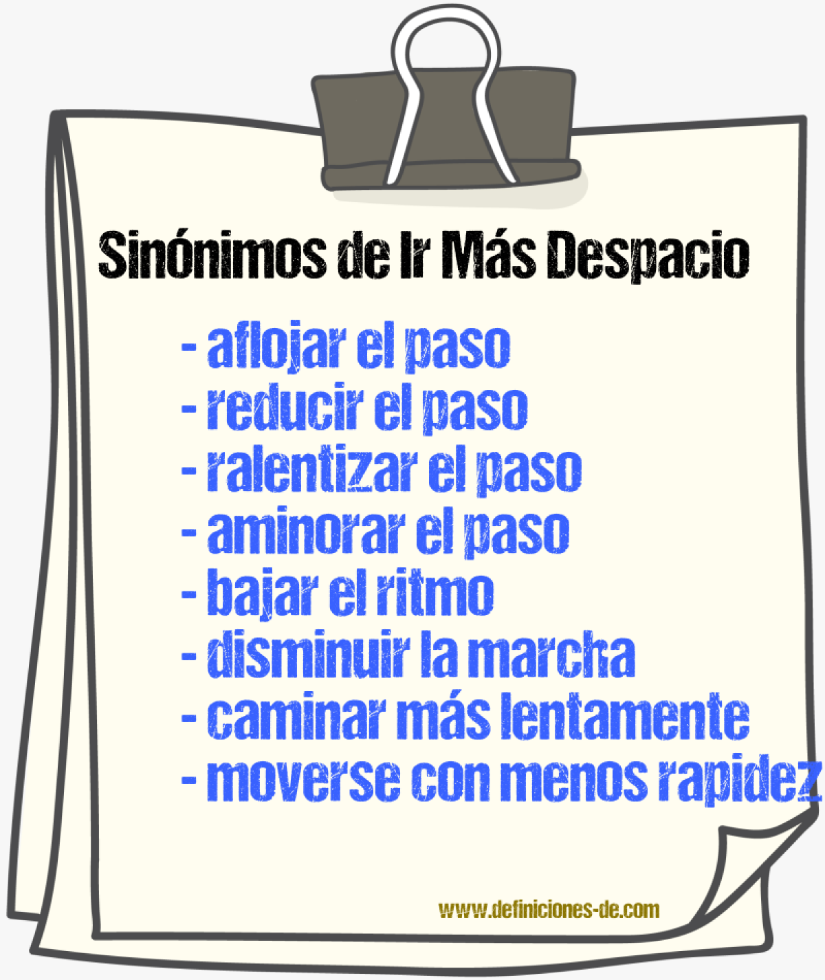 Sinónimos de ir más despacio