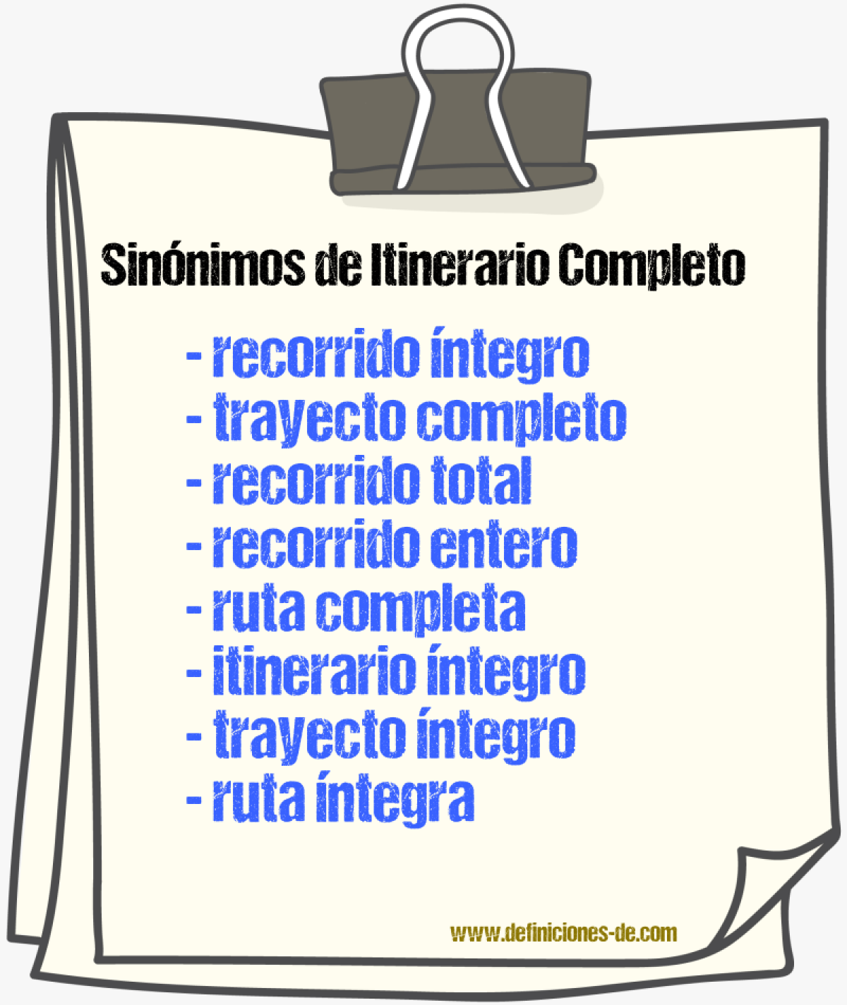 Sinónimos de itinerario completo