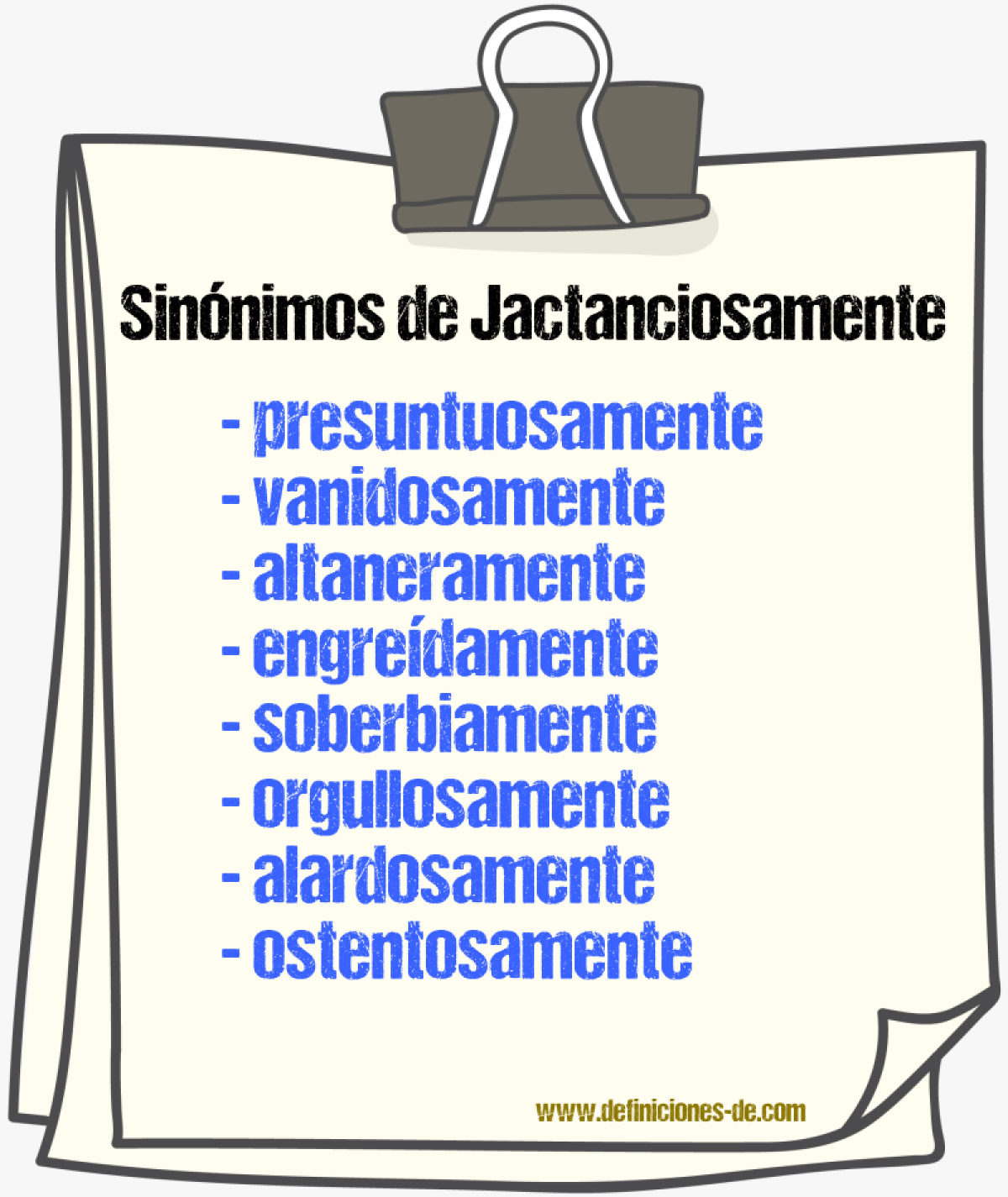 Sinónimos de jactanciosamente