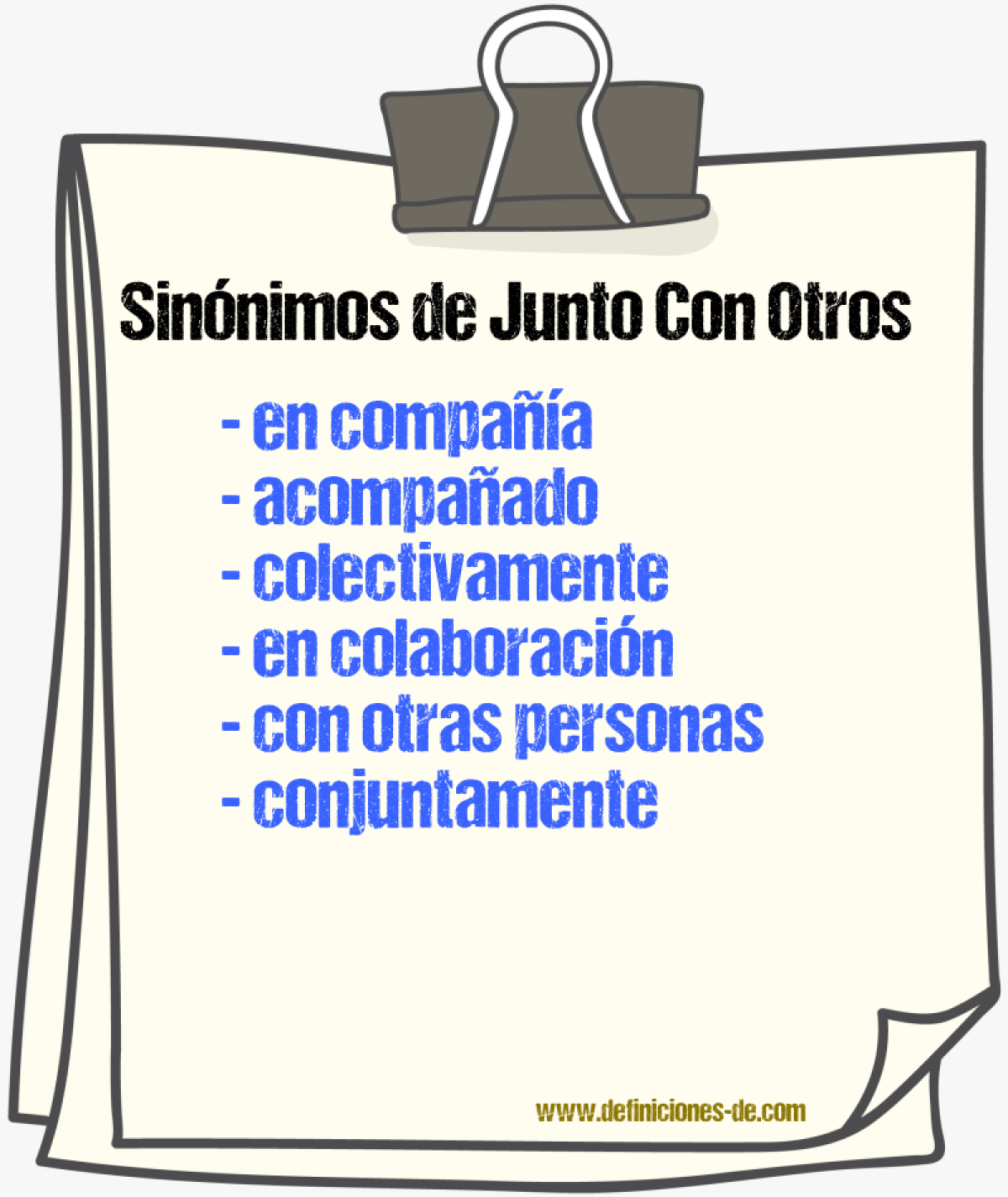 Sinónimos de junto con otros
