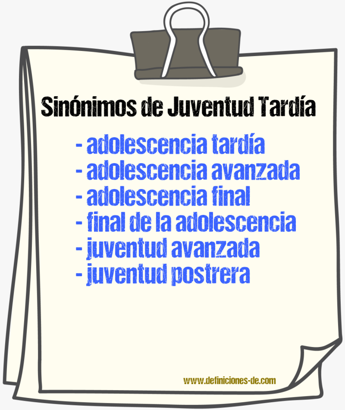 Sinónimos de juventud tardía