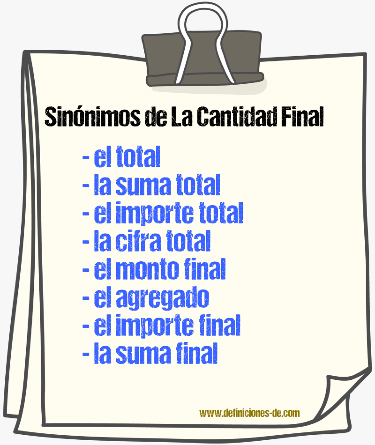 Sinónimos de la cantidad final