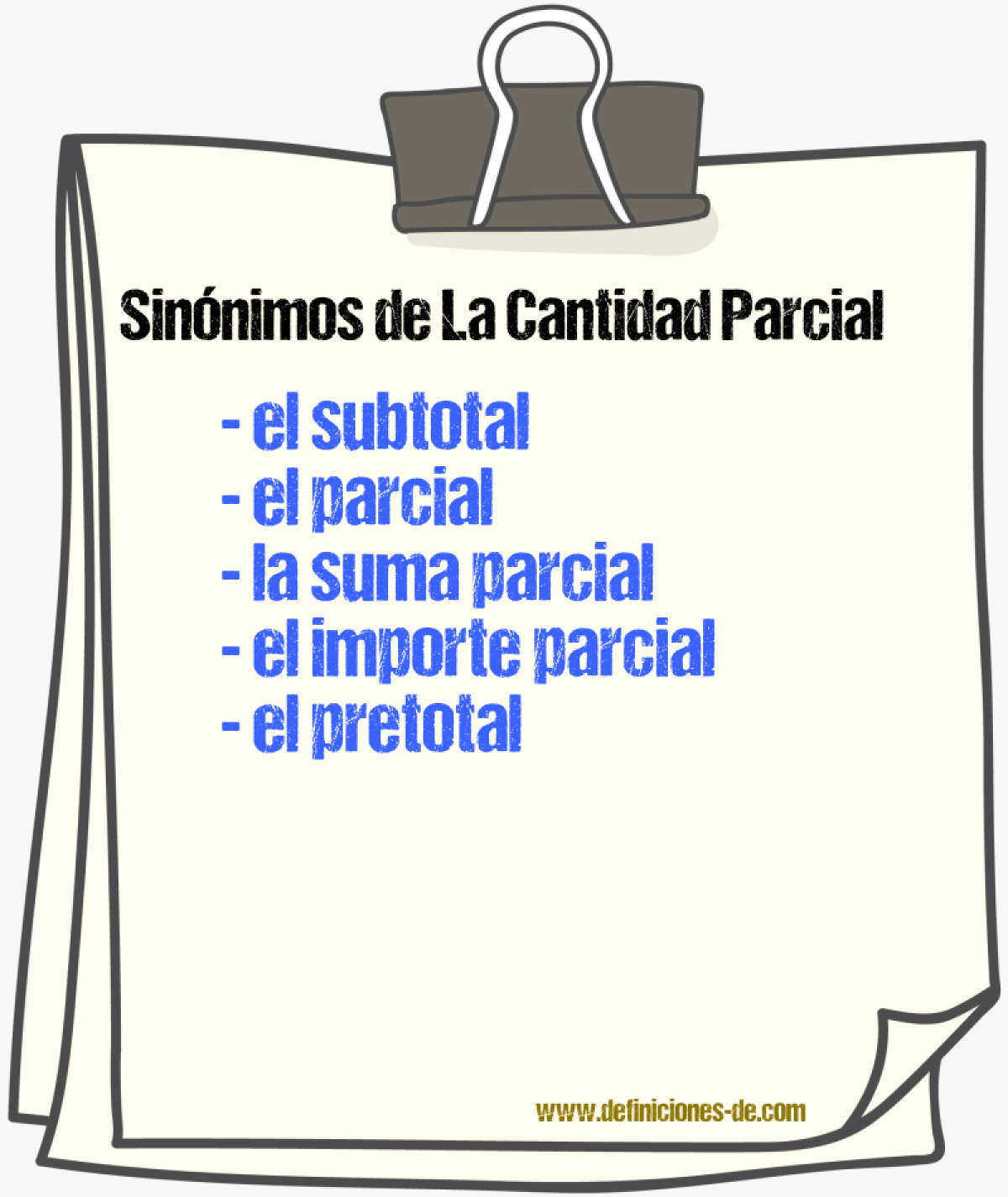 Sinónimos de la cantidad parcial