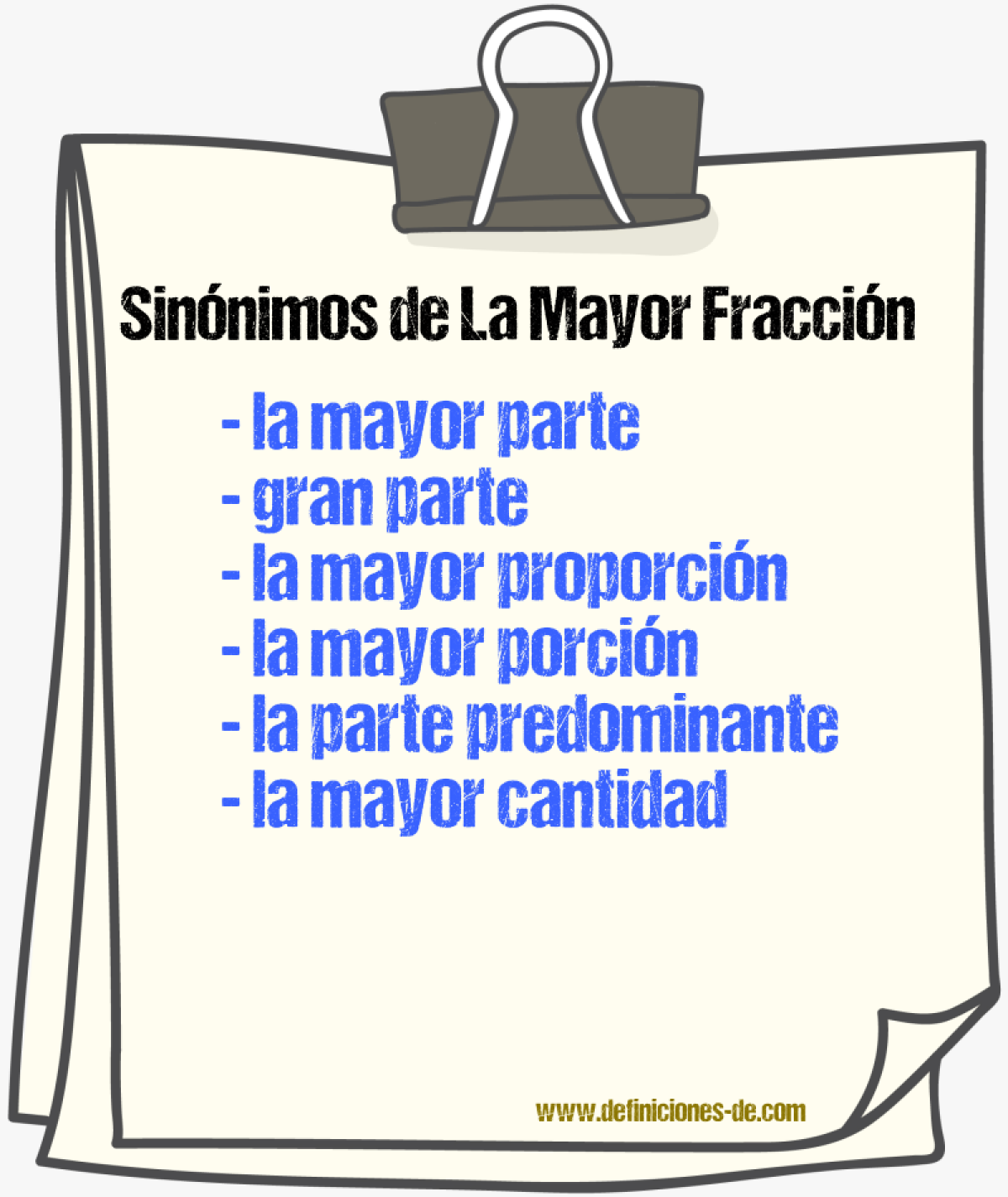Sinónimos de la mayor fracción